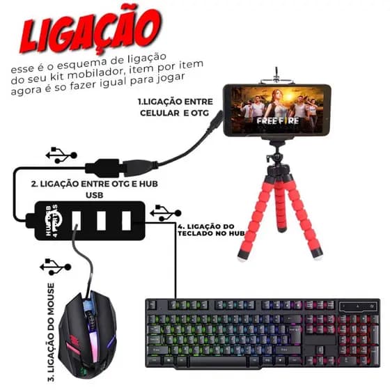 Kit Mobilador Gamer RGB Completo Promoção Para Celular Com Teclado RGB + Mouse Óptico