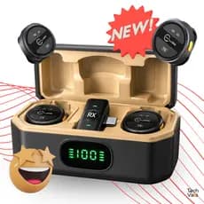 Microfone Lapela Duplo com Reducao De Ruido 3 Chips Sem Fio Magnetico Case Carregador Ios Android