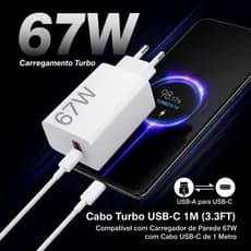 Carregador 67W Turbo + Cabo Tipo-C Carga Rápida Universal Android Iphone 15 16 17 Pro Max