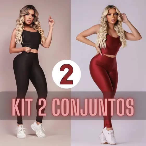Kit 2 Conjuntos Fitness Feminino - Conjunto Academia Legging e Cropped