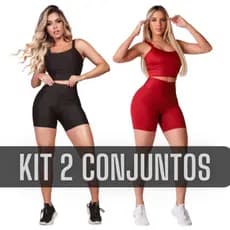 Kit 2 Conjunto Fitness Short e Cropped - Conjunto Para Academia (Zero Transparência)