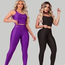 KIT 2 CONJUNTO FEMININO FITNESS TOP E LEGGING ACADEMIA TREINO MUSCULUÇÃO