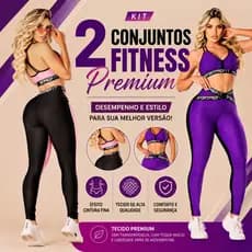 2 CONJUNTO FITNESS FEMININO LEGGING + TOP COM CÓS DE ELÁSTICO TREINO MUSCUALAÇÃO ACADEMIA