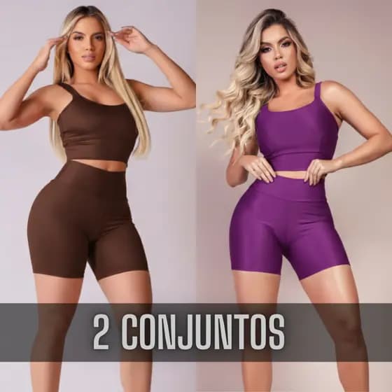 KIT 2 CONJUNTOS FITNESS FEMININO ACADEMIA TOP E SHORT ACADEMIA MUSCULAÇÃO