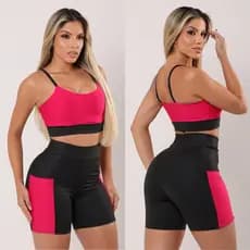Conjunto Fitness Feminino Short e Top Com Bolso Lateral Academia