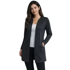 Cardigan Preto em Moletinho com Bolsos Moda Evangélica Feminino Adulto