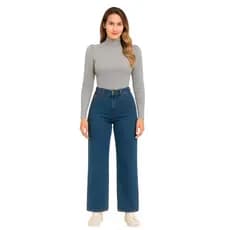 Blusa Feminina Canelada Manga Longa Gola Alta Cinza