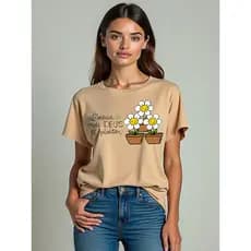 T-shirt Feminina Cáqui Baby Look Camiseta Blusinha Algodão Curve e Plus Size