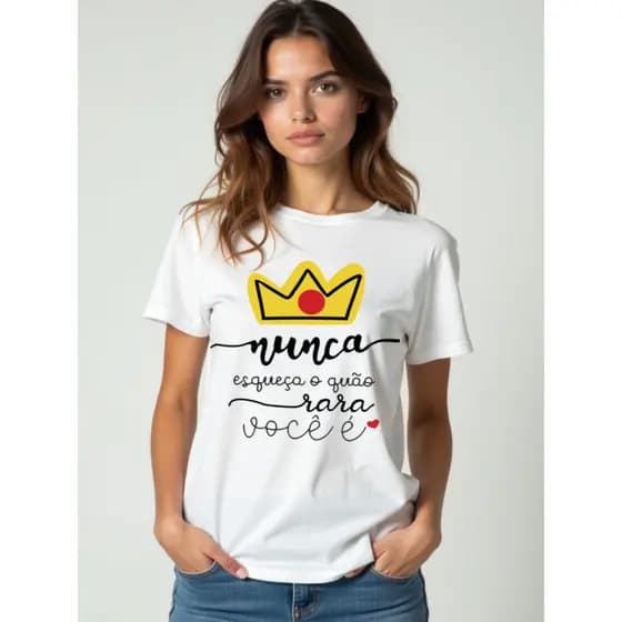 T-shirt Feminina Branco Baby Look Camiseta Blusinha Algodão Curve e Plus Size