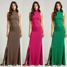Kit 3 Vestidos Longos com Racha e Gola Alta Feminino Moda Evangélica Canelado