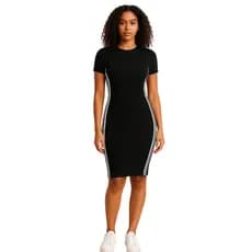 Vestido Feminino Midi Canelado Casual Com Listras Laterais