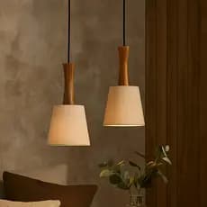 Luminária  Pendente Madeira e  Tecido Rústico  Bocal  E27 para Sala Cozinha Mesa e Bancada  Clássica
