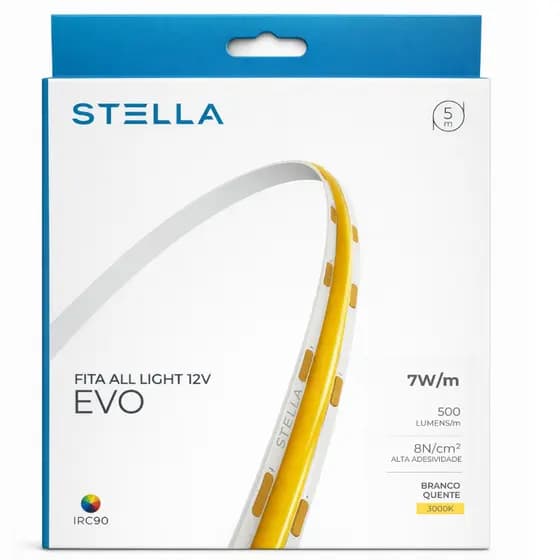 Fita  LED Stella All Light Evo 12V 7W 3000K 4000K IRC90  Sanca Móveis Decorativa Iluminação Indireta