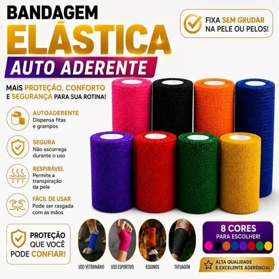 20 Unidades Bandagem Elástica Adesiva Flexível Atadura Faixa Auto Aderente Pet Cachorro 4,5m x 10cm