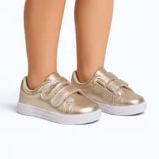 Tênis Infantil Feminino Casual Calce Fácil Velcro Dourado Confortável Antiderrapante Leve