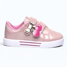 Tênis Infantil Feminino Pamplim Casual Calce Fácil Glitter Laço Cereja Antiderrapante