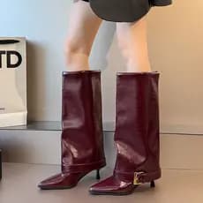 Botas Femininas Bico Fino Salto Fino Slip-On Moda Botas Longas Salto Alto Tamanho Grande 35-42