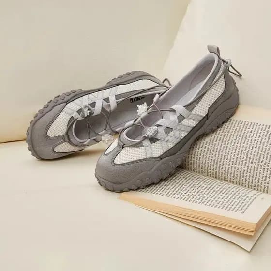 Senhoras sapatos baixos dedo do pé redondo sola grossa elástico moda esportes sapatos femininos