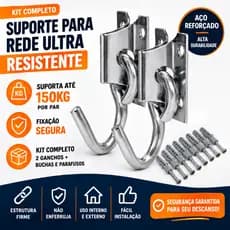 Kit de Gancho para Rede Descanso Aço Reforçado Alta Resistência 150kg Fácil Instalação