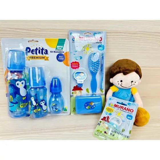 Kit Mamadeira Petita c/3 + Kit Higiene 4 Peças + Chupeta Murano 0-6