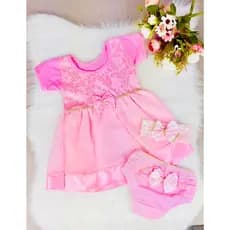 Kit 3 Peças Vestido de Festa Infantil + Calcinha Bunda Rica + Faixa de Cabelo