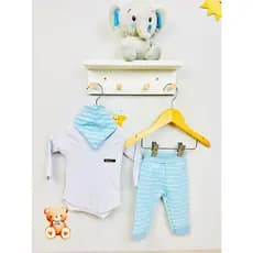Conjunto Body Manga Longa + Calça + Babador (Bandana) MENINO