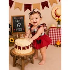 Romper Xadrez de bebê + Faixa de Cabelo