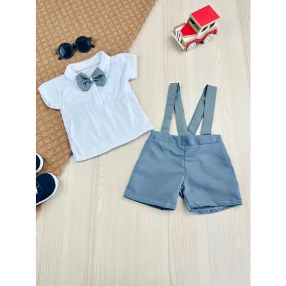 Conjunto Social de Bebê Camisa + Suspensório Arthur