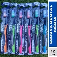 Kit Pacote Com 12 Escovas Dental Média Adulto Com Capa Protetora e Limpador De Lingua