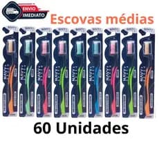 Kit 60 Escovas De Dente Media Adulto Com Capa Protetora e Limpador De Lingua escova dental