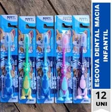 Kit Pacote Com 12 Escovas Dental Macia Infantil Com Capa Protetora e Limpador De Lingua