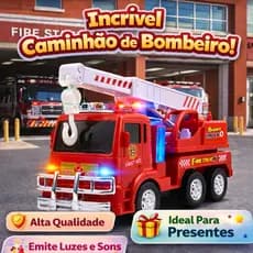 Caminhão Bombeiro Criança Brinquedo Educacional Interativo Pilha Vermelho Infantil Guincho Luz Som Bate Volta