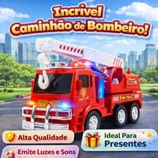 Caminhão Bombeiro Brinquedo Vermelho Criança Presente Infantil Luzes Sons Bate Volta Interativo Carro