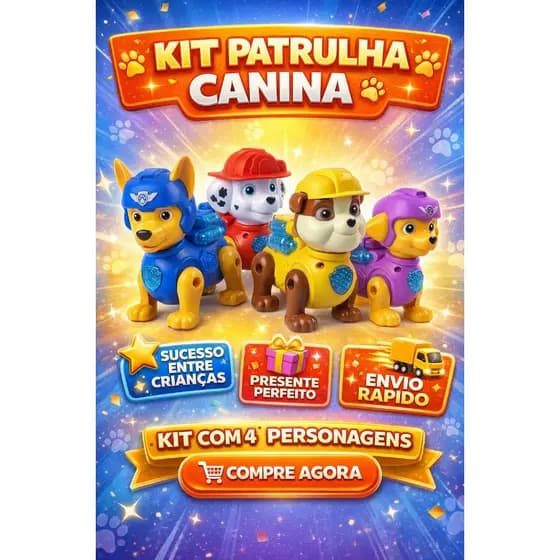Patrulha Canina Cachorro Brinquedo Movimento Pillhas Anda Luzes Sons Criança Interativo Robô