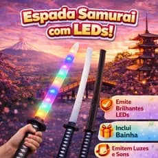 Espada Samurai Ninja Brinquedo Criança Bainha LED Pilha Luz Som Movimento Infantil Interativo