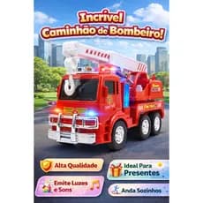Caminhão Bombeiro Brinquedo  Bate Volta Menino Interativo Pilha Vermelho Infantil Luzes Sons Divertido