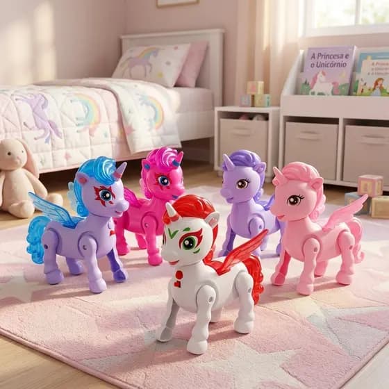 Brinquedo Unicórnio Anda Educacional Musical Luz Som Pônei Cavalo Infantil Divertido Pilha Menina
