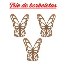 Mini trio de borboletas em MDF para festas e decoração