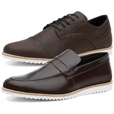 Sapato social masculino oxford kit com 2 pares com e sem cadarço