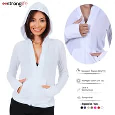 Jaquetinha Casaquinho Esportiva, Dry Fit - Academia - Fitness - Bolso, Capuz e Zíper. Proteção Solar UV50