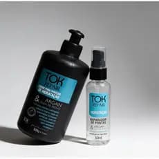 Finalizador Tok Cosméticos Argan e Óleo de Rícino Kit com Creme + Reparador de Pontas
