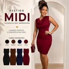 Vestido Midi Feminino Anarruga Premium Drapeado Tubinho Moda Gola Boba Zero Transparência