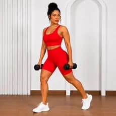 Conjunto Feminino Fitness Suplex Short + Top Alta Compressão Cintura Alta Acadamia, Caminhada