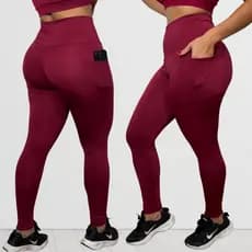Calça Legging Feminina Fitness Cintura Alta Bolso Lateral Zero Transparência Suplex Cós Duplo