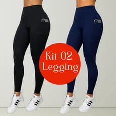 Kit 02 Calças Legging Feminina Fitness Cintura Alta Bolso Lateral Zero Transparência Suplex Cós Duplo
