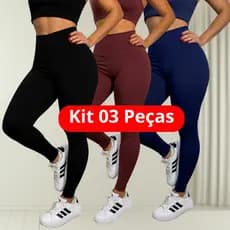Kit 03 Calças Legging Feminina Fitness Cintura Alta Zero Transparência Suplex Treino Cós Duplo