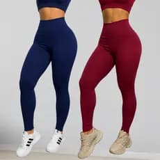 Kit 02 Calças Legging Feminina Fitness Cintura Alta Zero Transparência Suplex Treino Corrida Cós Duplo