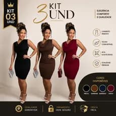 Kit 03 Vestidos Midi Feminino Anarruga Premium Drapeado Tubinho Moda Gola Boba Zero transparência