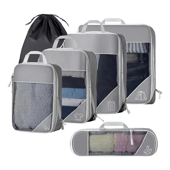 Conjunto de Cubos de Embalagem de Compressão - Nylon Premium, Organizador de Roupas e Acessórios para Viagem, 3/6 Peças