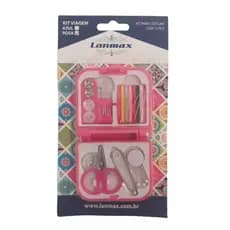 kit costura portátil mini kit para viagem azul e rosa